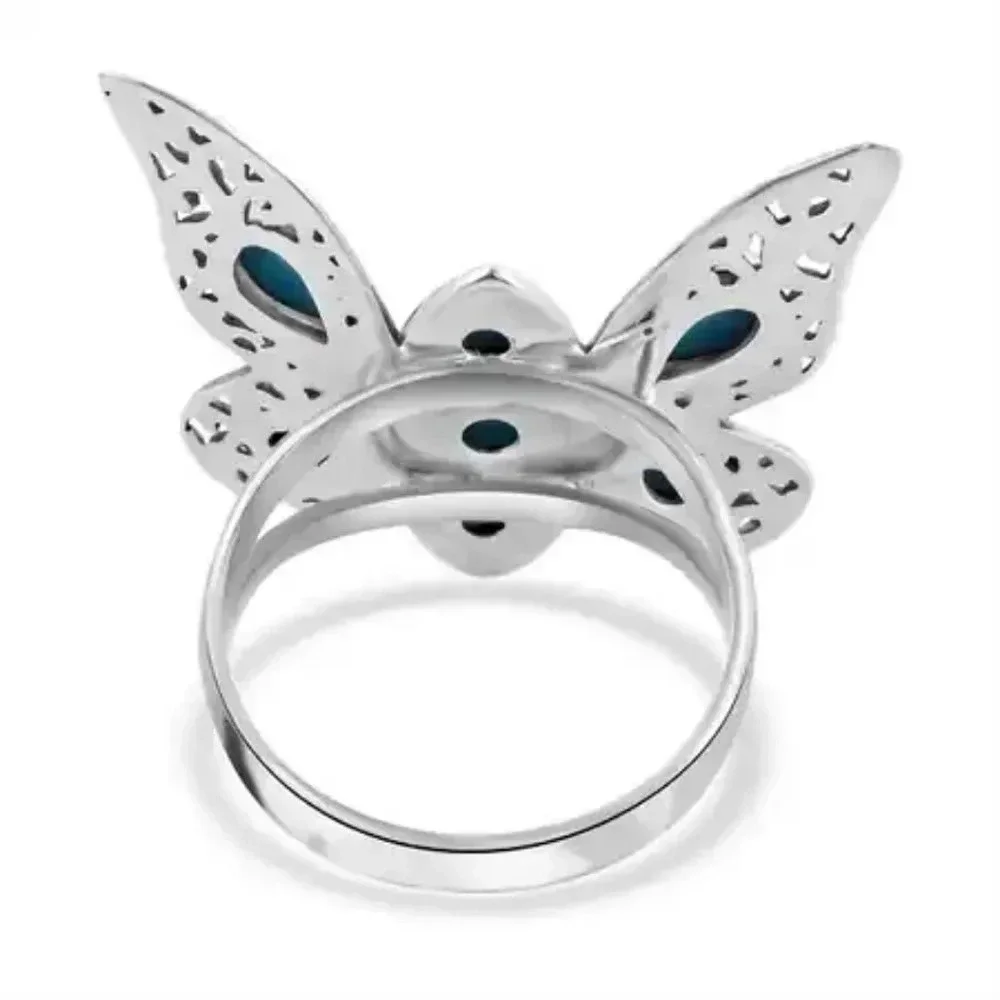 Hand Crafted Natural Sleeping Beauty Turquoise Butterfly Ring.